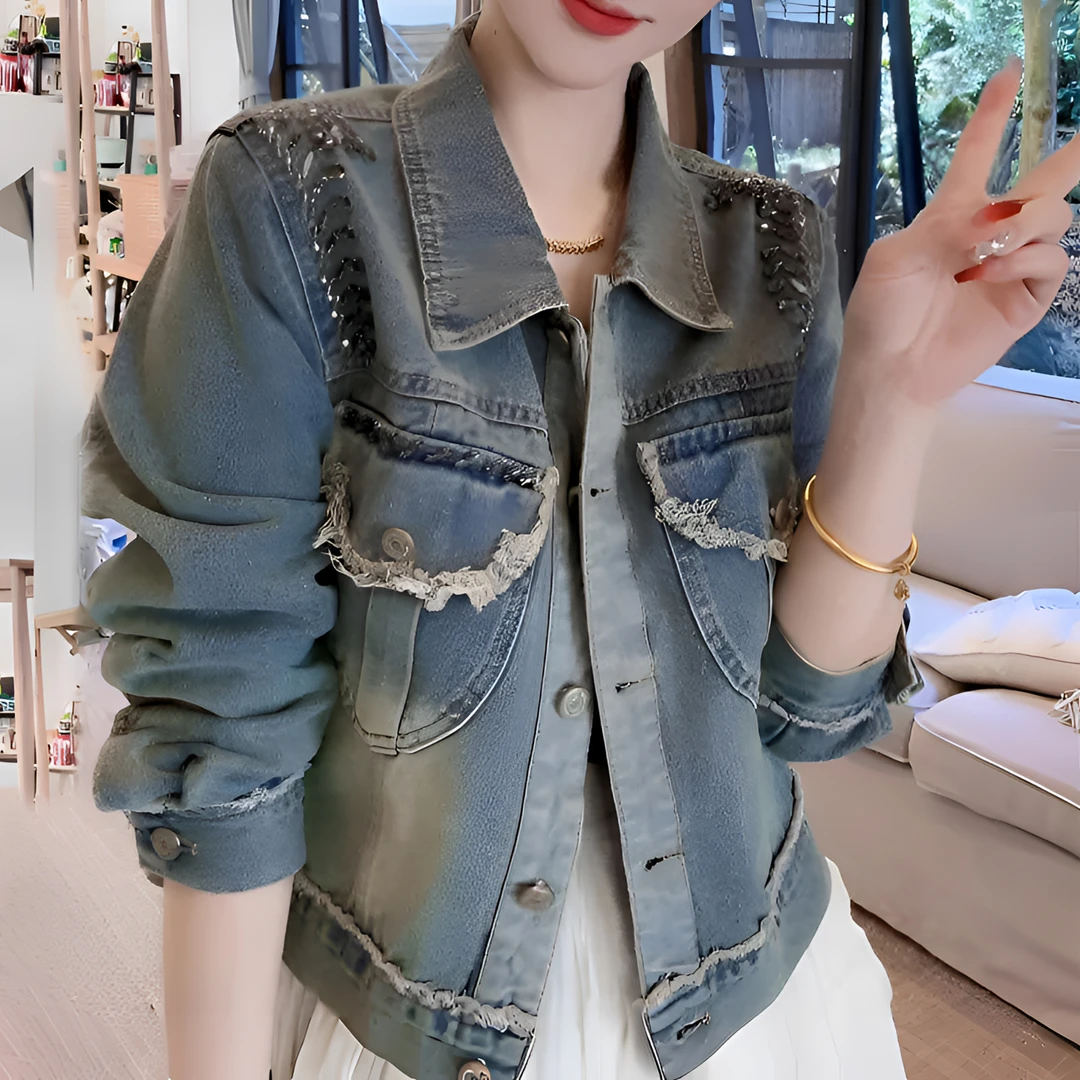 韩版宽松显瘦百搭短款复古毛边牛仔外套2025最新款牛仔外套水洗