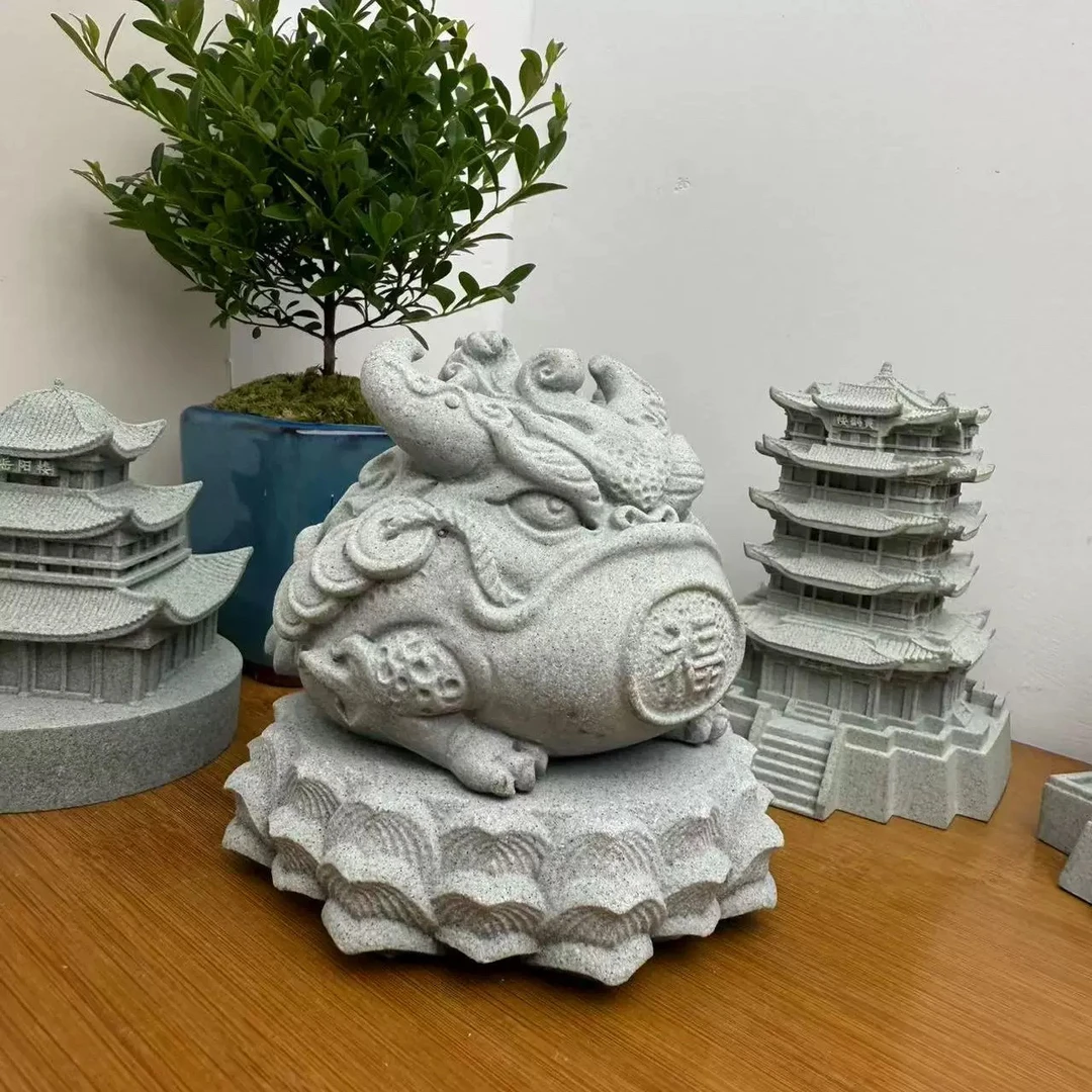 奕家摆件青沙石金蟾福财寓意财源广进可用于鱼缸造景茶桌装饰