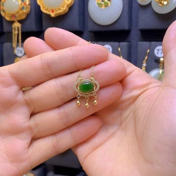 和田玉银S925镀金镶嵌颈饰