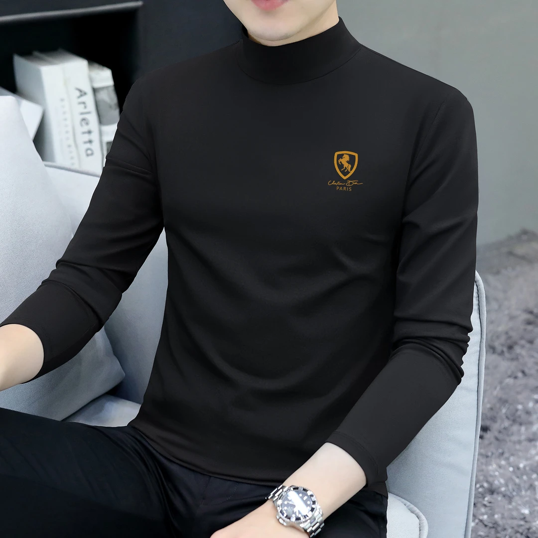 秋冬季新款男士半高领打底衫体恤衫百搭修身中领长袖t恤男装加厚