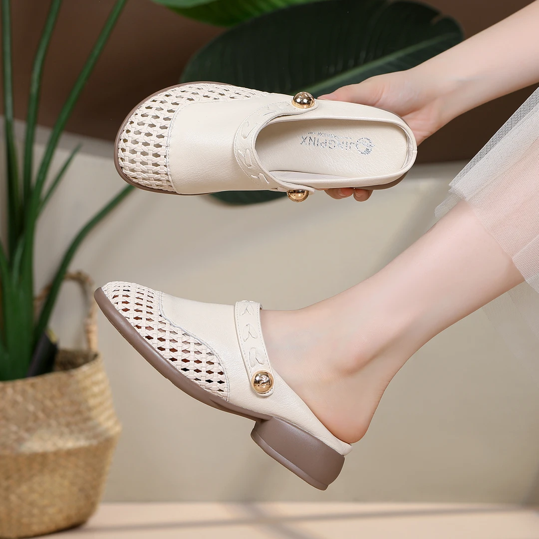 半拖镂空日常包头拖妈妈女夏外穿拖鞋洞洞软底时尚透气舒适百搭