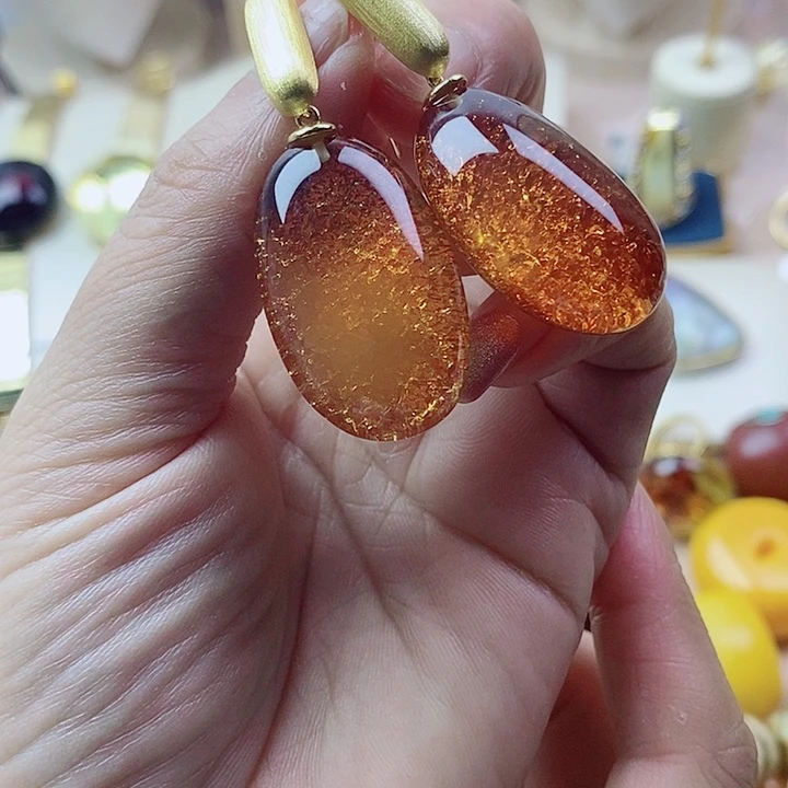 琥珀未镶嵌耳饰蜜蜡耳坠