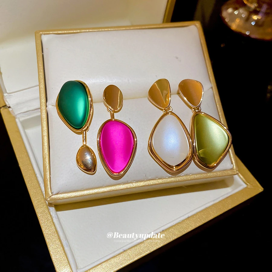 铜合金亚克力耳饰 高级电镀银针三角不对称耳环欧美耳钉ins气质