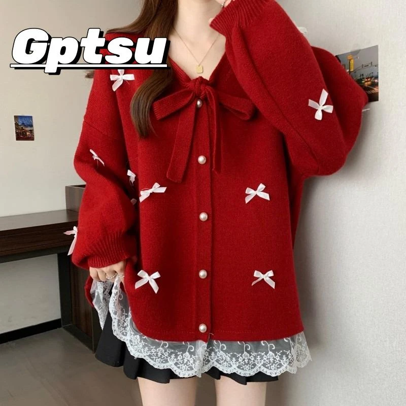 GPTSu大码胖mm春秋季时尚蕾丝边长袖开衫毛衣宽松显瘦百搭上衣女