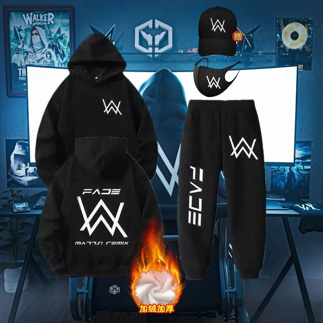 艾伦沃克电音节套装冬季中大童加绒四件套嘉豪同款新潮流男童套装