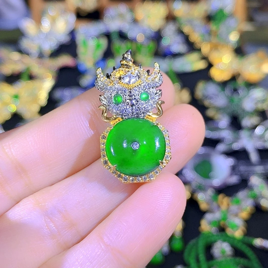 吊坠(不含链)银S925镶嵌翡翠