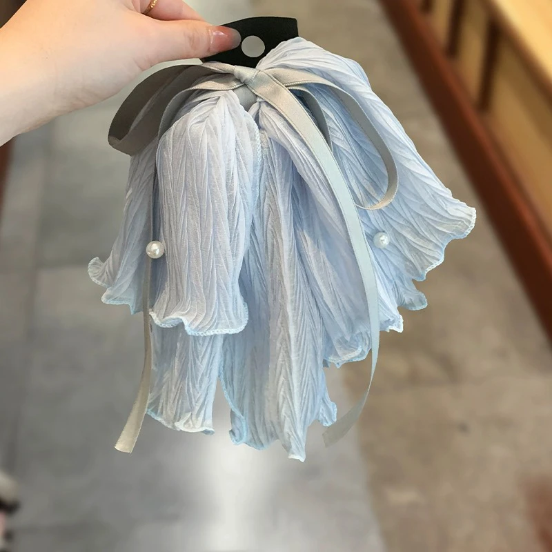 网纱丝带蝴蝶结马尾抓夹珍珠头饰2025新款发夹女高级感后脑勺发卡