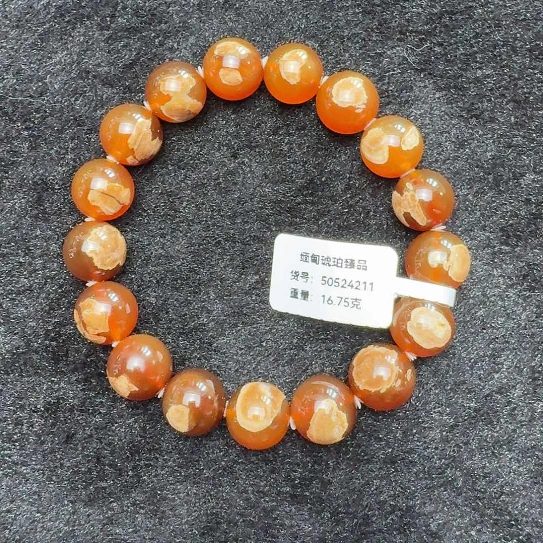琥珀未镶嵌珠宝奇石12mm橘蜜油根飘花