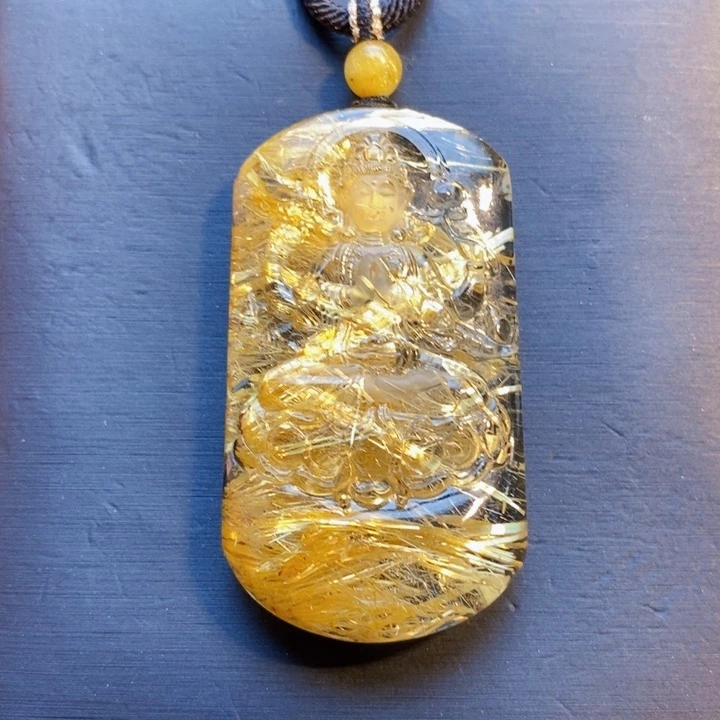 颈饰未镶嵌发晶天然白体黄钛晶满钛晶千手观音无事牌