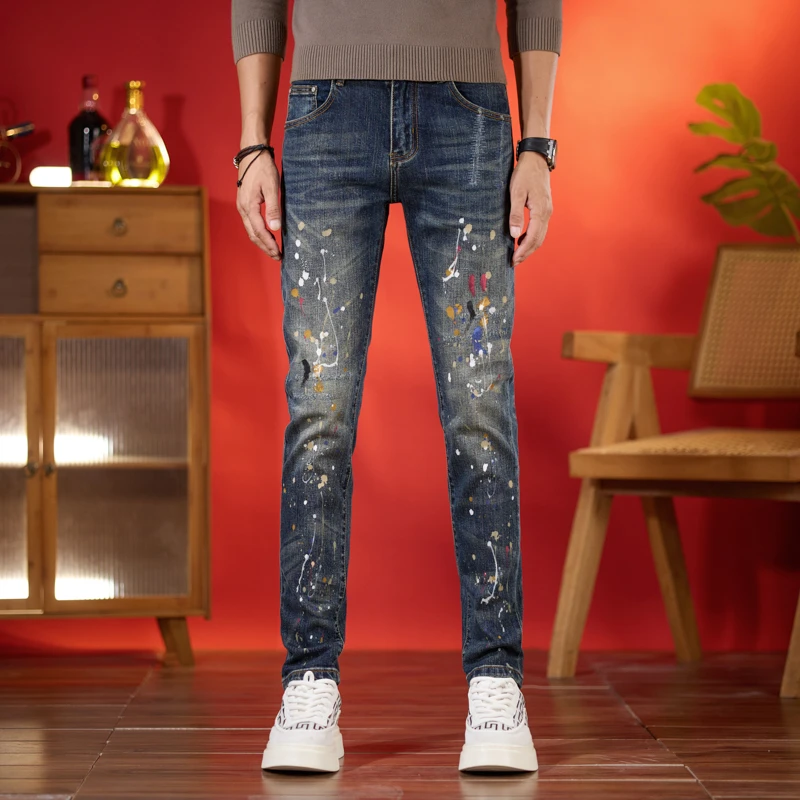 春秋冬高端2025新款蓝色水洗修身小脚弹力牛仔裤潮牌休闲百搭裤子