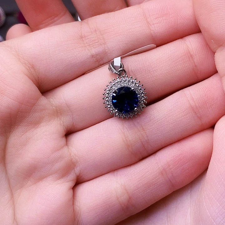 蓝宝石吊坠(赠链)银S925镶嵌