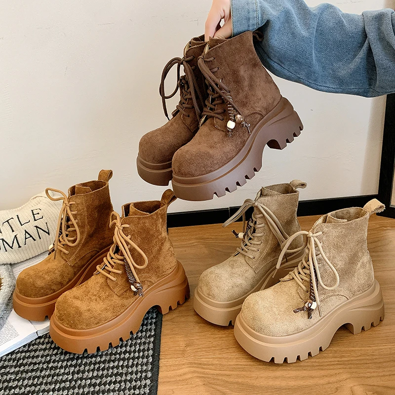 【拉号福利】时尚短筒中跟英伦风马丁靴常规系带复古秋季百搭7132