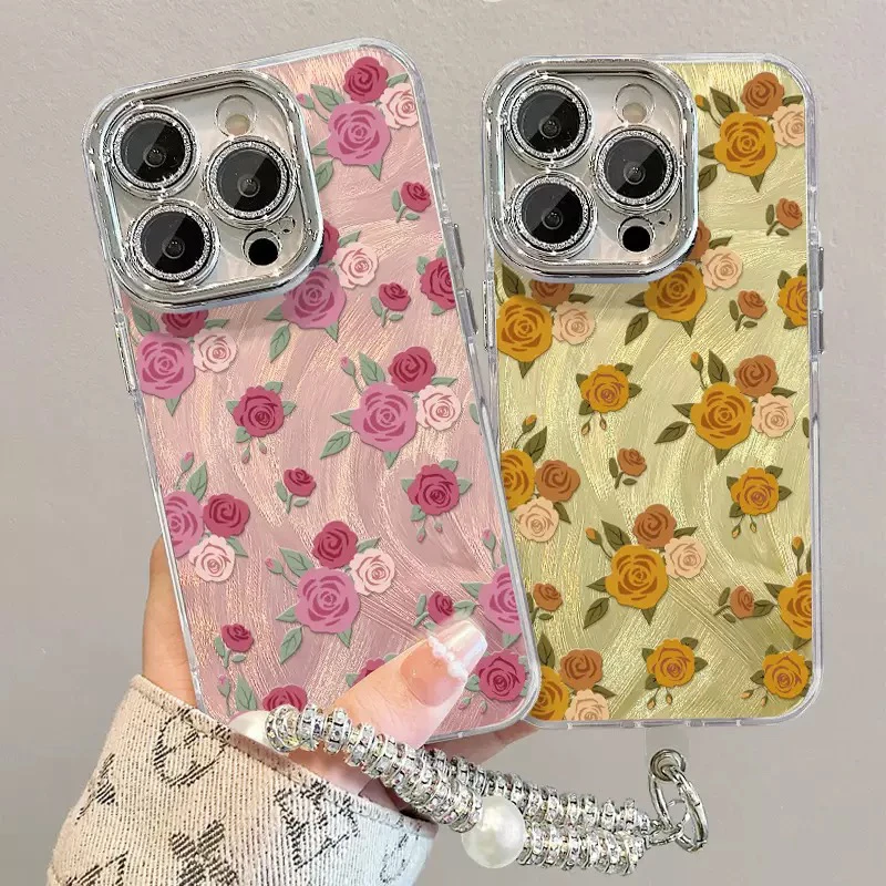 适用立体配件苹果羽纱手机壳iphone14plus玫瑰花iphone16手机壳