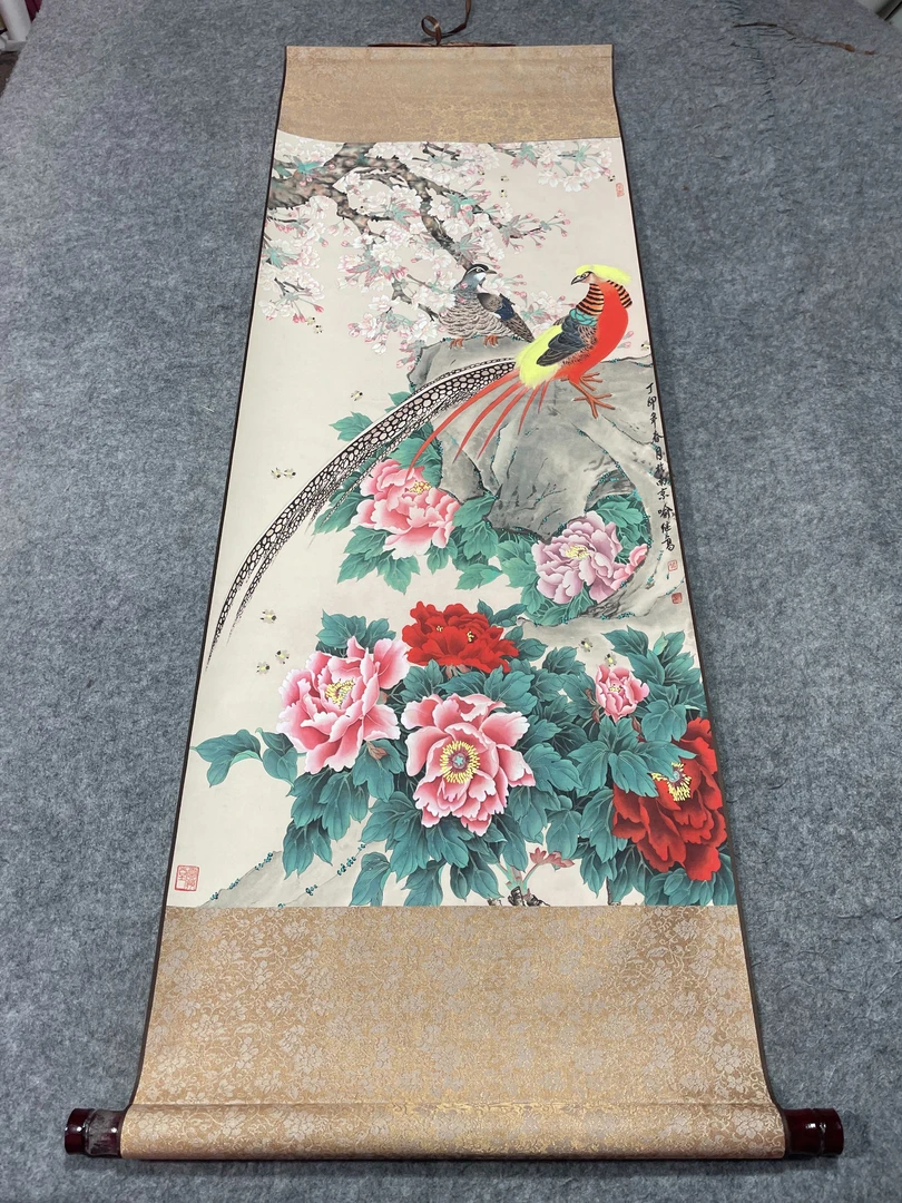 《梨花锦鸡图》 宽45高140 国画