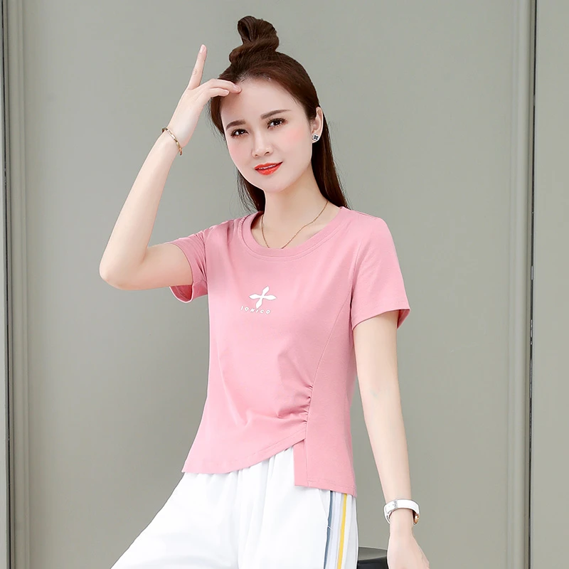 今年流行的不规则设计感短袖T恤女士2025新款夏季短款小个子上衣