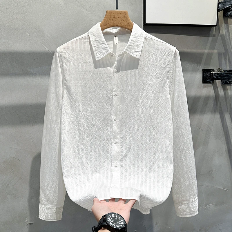 小清新衬衫男长袖春秋季寸衣服文艺休闲时尚潮百搭轻轻奢衬衣外套