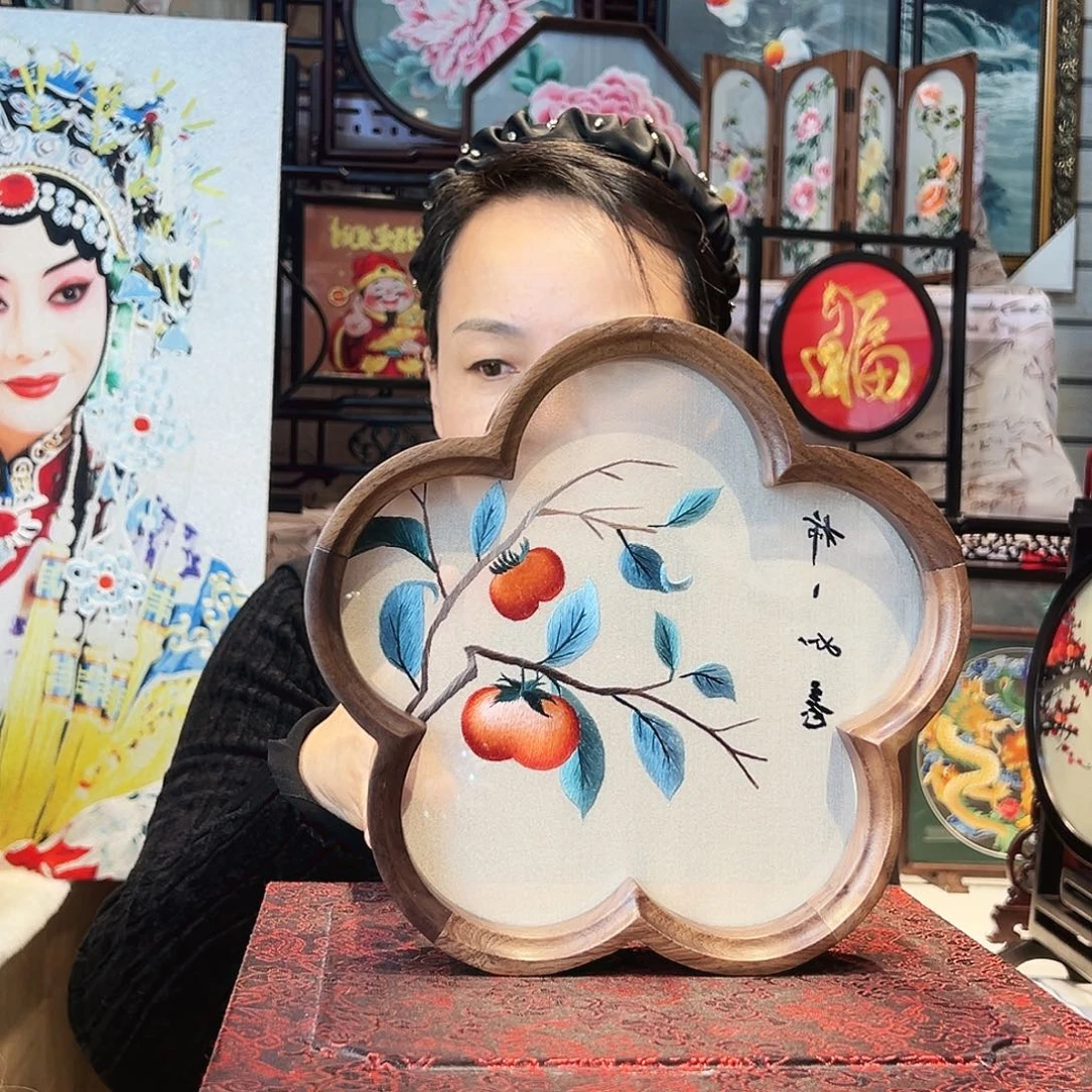 织绣苏绣摆台胡桃木手工双面