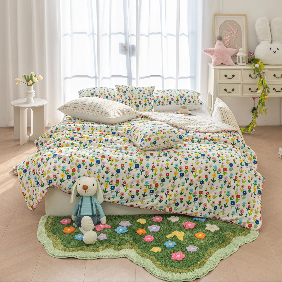 [韩国出口高品质]多彩小花彩线双面可用双层棉春秋被