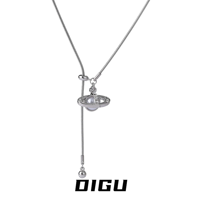 嘀咕家 铜合金项链 气质珍珠星球项链可调节短款颈链春夏锁骨链