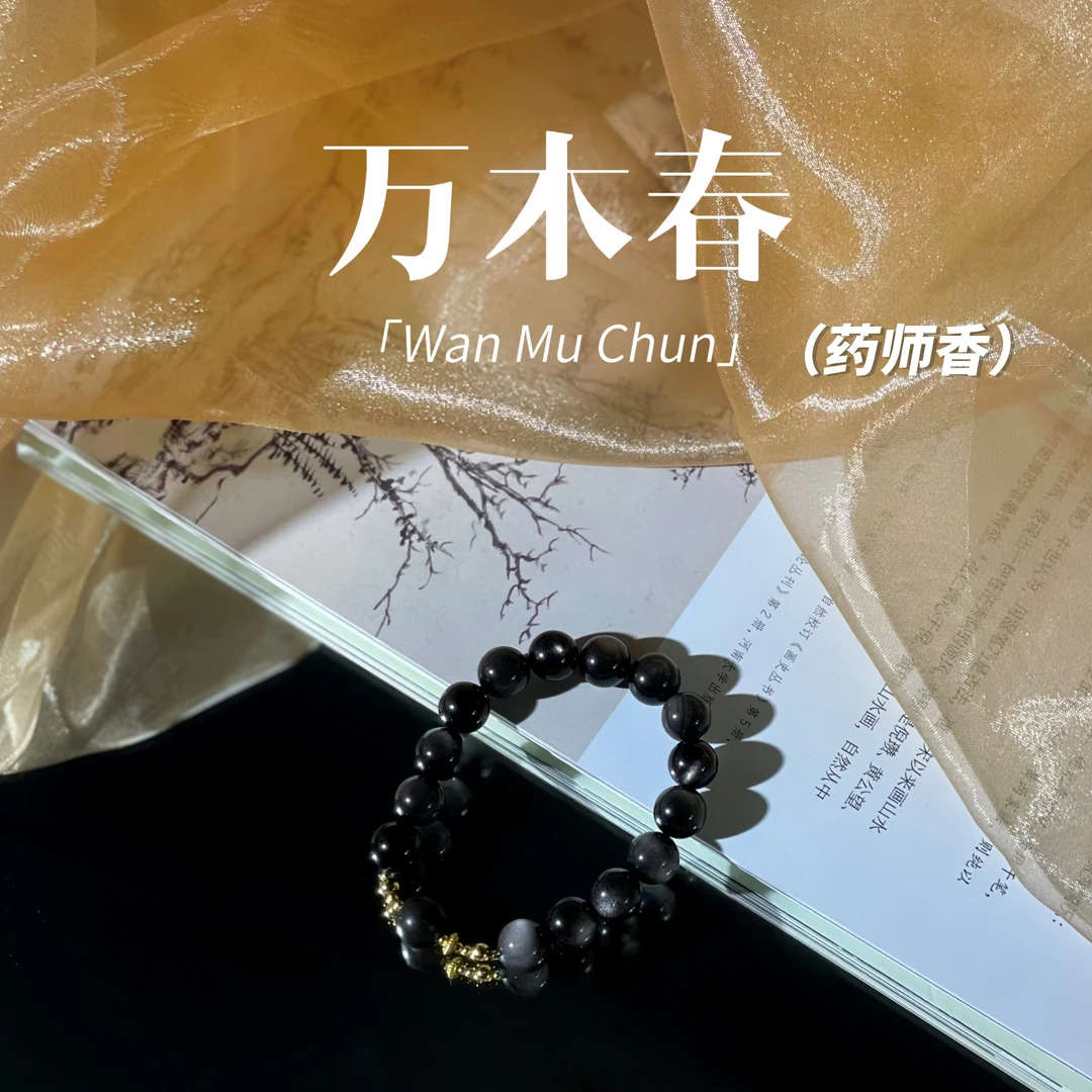 【万木春】荒野珠宝天然银曜传统非遗手作药师合香珠中药手串