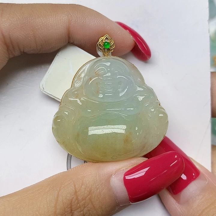 颈饰18K金镶嵌翡翠天然翡翠