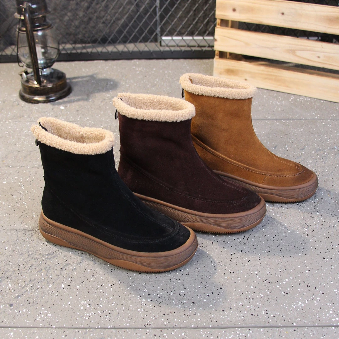 旅途2024厚底羊羔毛雪地靴女冬季加绒加厚保暖棉靴牛皮6899-15