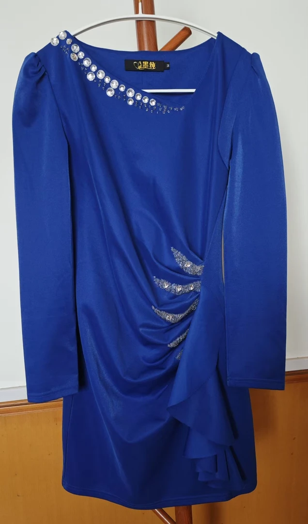 圆领秋季挂脖式短袖中腰连衣裙女士裙子气质礼服服装旗袍长袖