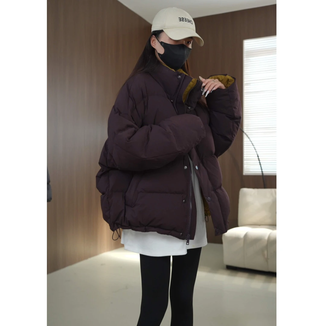 硕哥90白鸭绒冬季时尚通勤外套撞色立领面包羽绒服 24037