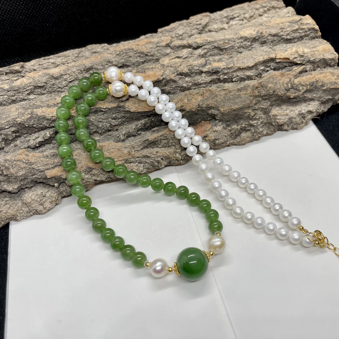 【月枢两仪】高阶珍珠碧玉项链 KT25051416