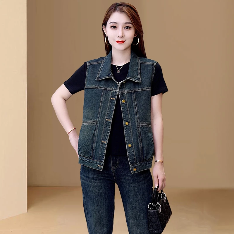 高含棉韩版时尚减龄牛仔马夹女2025年春夏新款小个子洋气百搭上衣