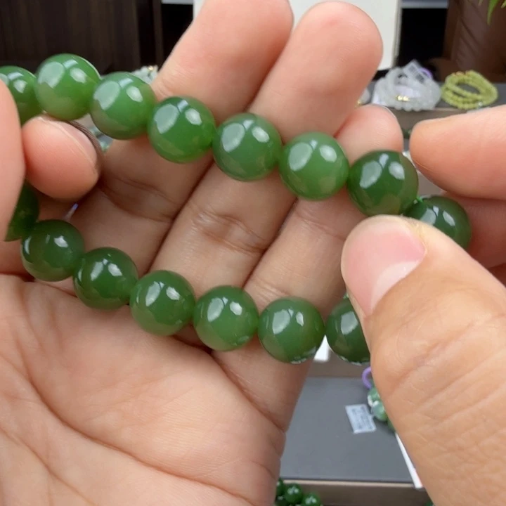 手串未镶嵌和田玉冰阳绿手串