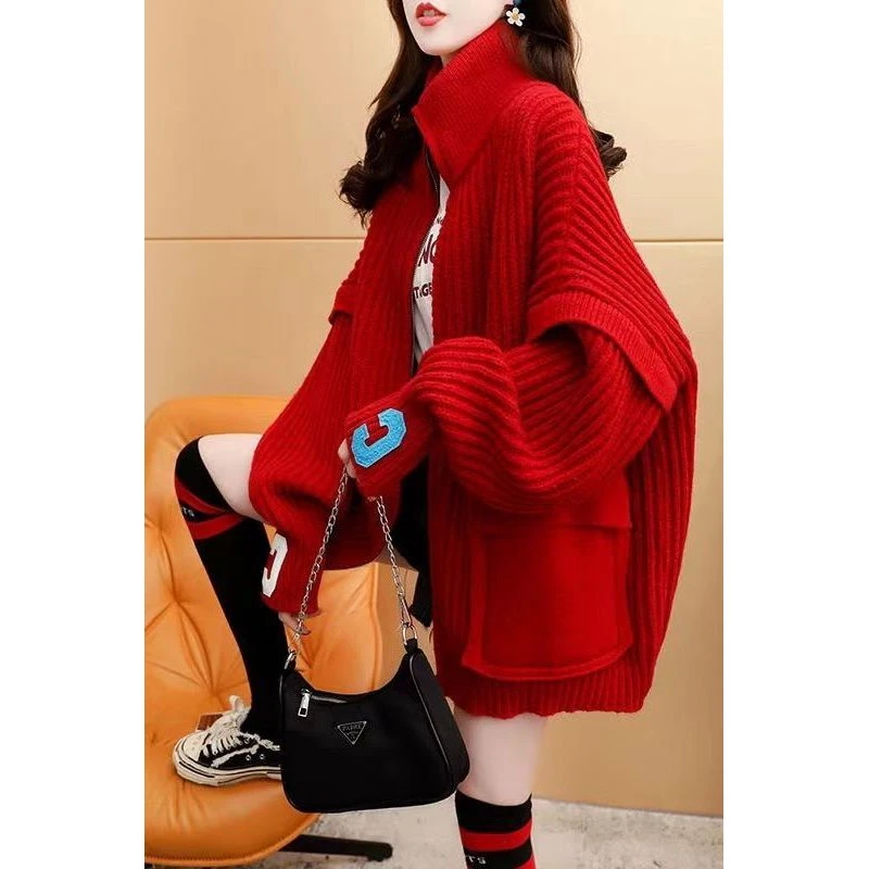 克莱因蓝设计感港味大码毛衣外套女新款秋冬宽松慵懒风针织衫潮