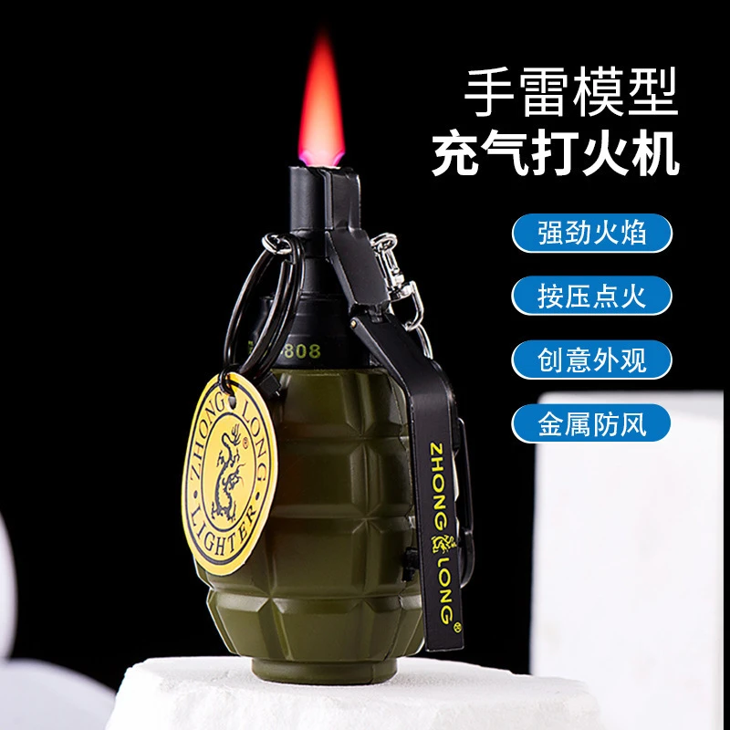 扁火打火机男士充气防风打火机创意个性高颜值模型摆件金属直冲红
