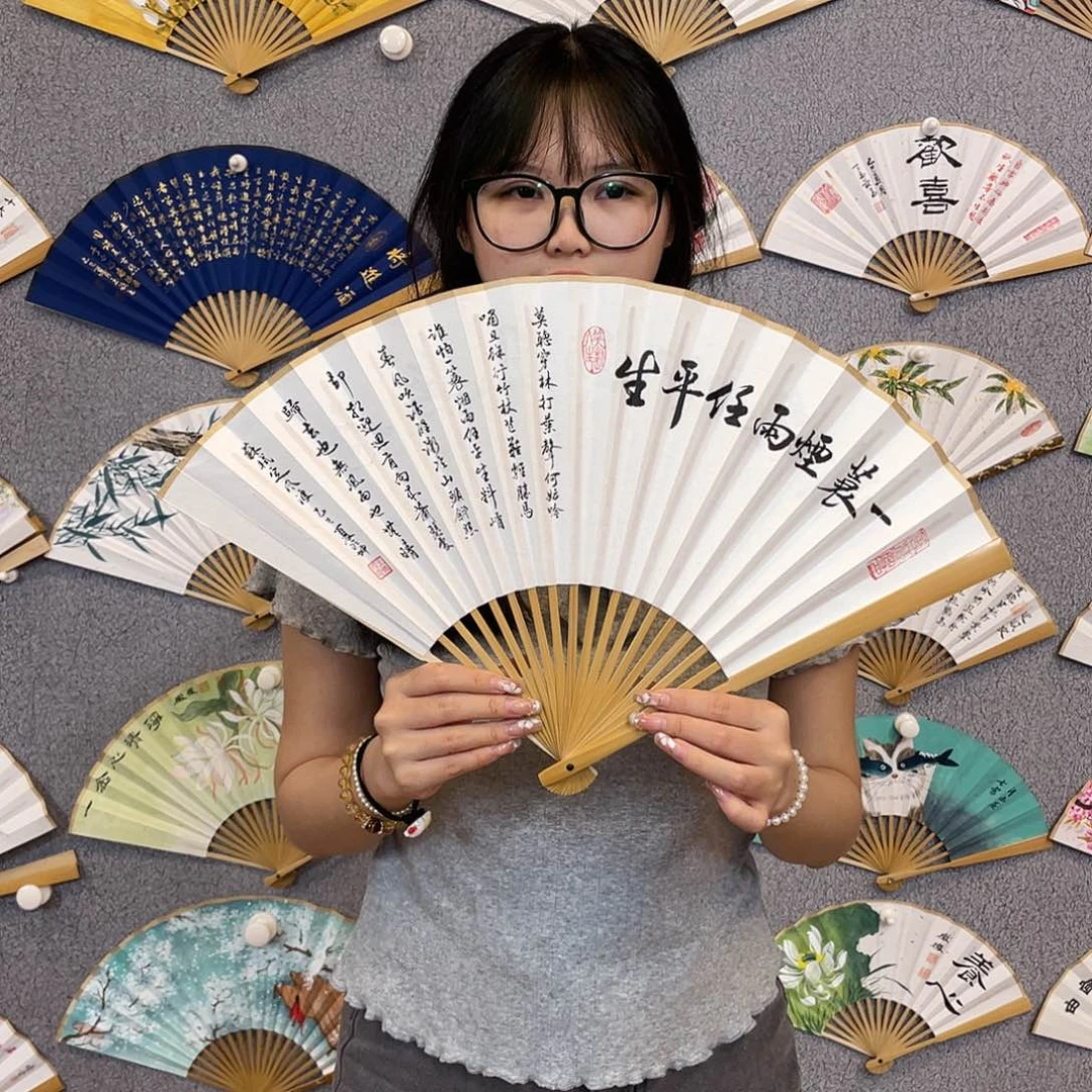 国画95寸玉竹-纯手绘-文玩扇骨（默认粘好）