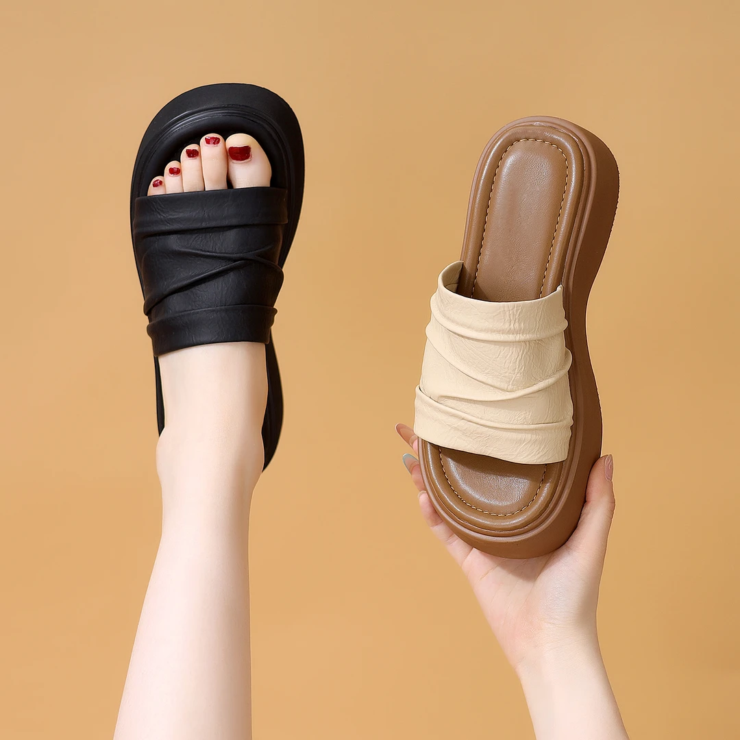 法式轻奢高级感外穿凉拖鞋女夏2025新款松糕厚底增高仙女风一字拖