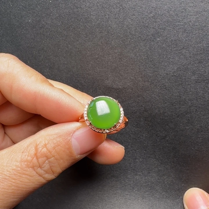 和田玉（碧玉）银S925镀金镶嵌戒指