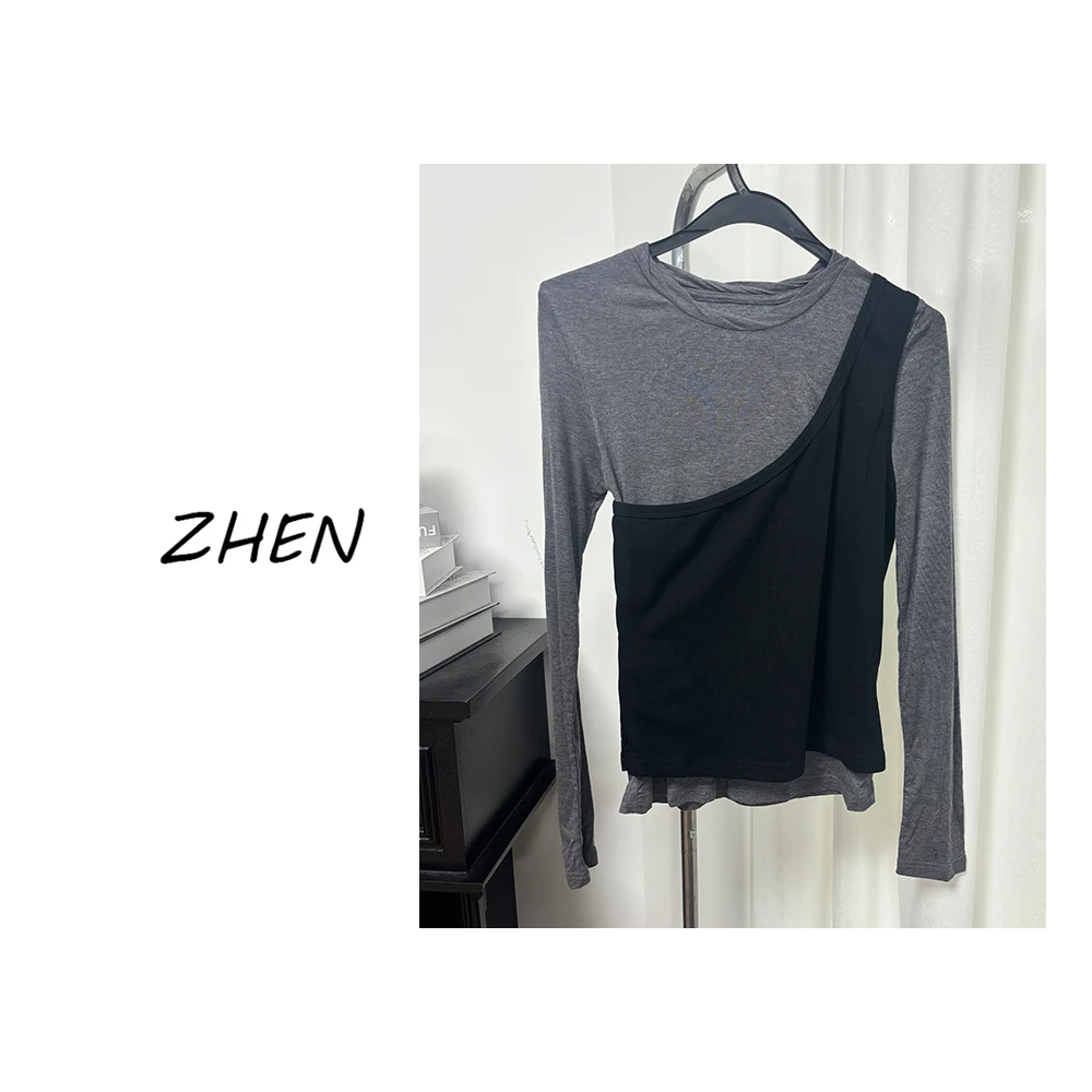 【ZHEN】K0946 2025新款修身显瘦气质小众设计师款长袖T恤打底