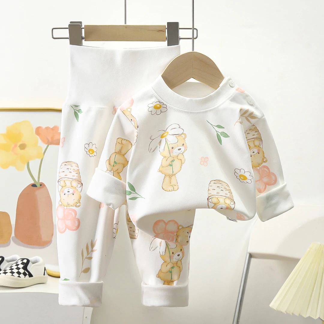 纯棉无骨宝宝婴儿内衣套装秋冬季儿童高腰睡衣护肚保暖秋衣秋裤