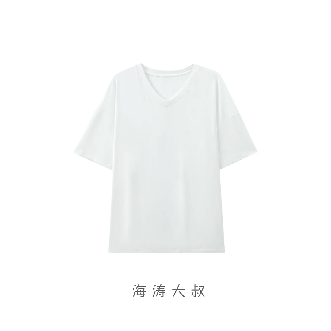【海涛大叔】「简约白白  」V领宽松短袖KSNY8683