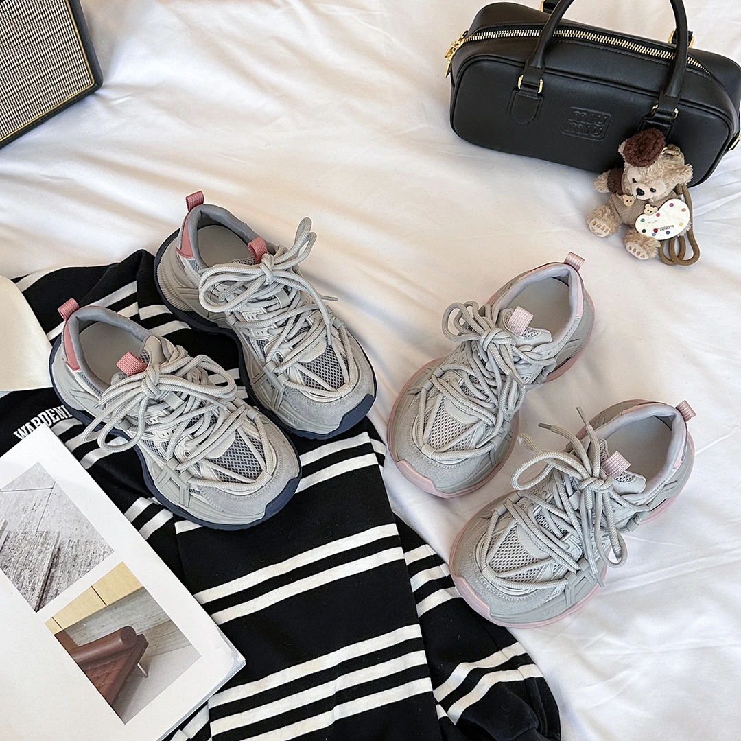 BAO/宝小姐新款系带厚底老爹鞋女2025休闲鞋百搭跑步运动鞋1128-2