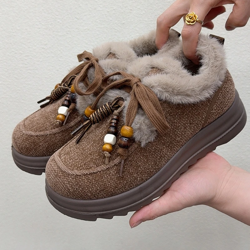 袋鼠鞋女2025冬季新款加绒轻便雪地靴加厚面包鞋保暖防滑妈妈棉鞋
