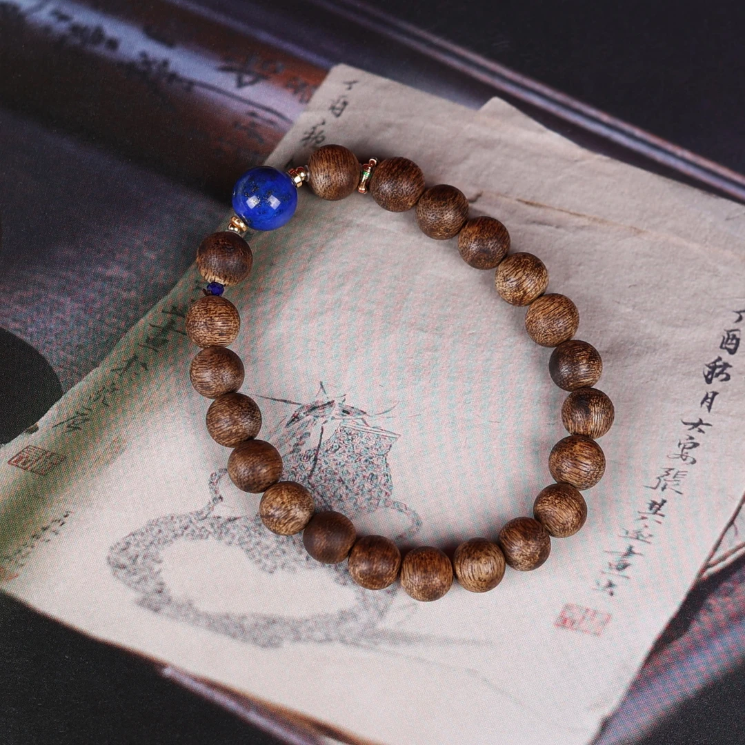 沉香【奇香堂】沉香手串-海南莺歌绿0.8单圈设计款带青金石男女款