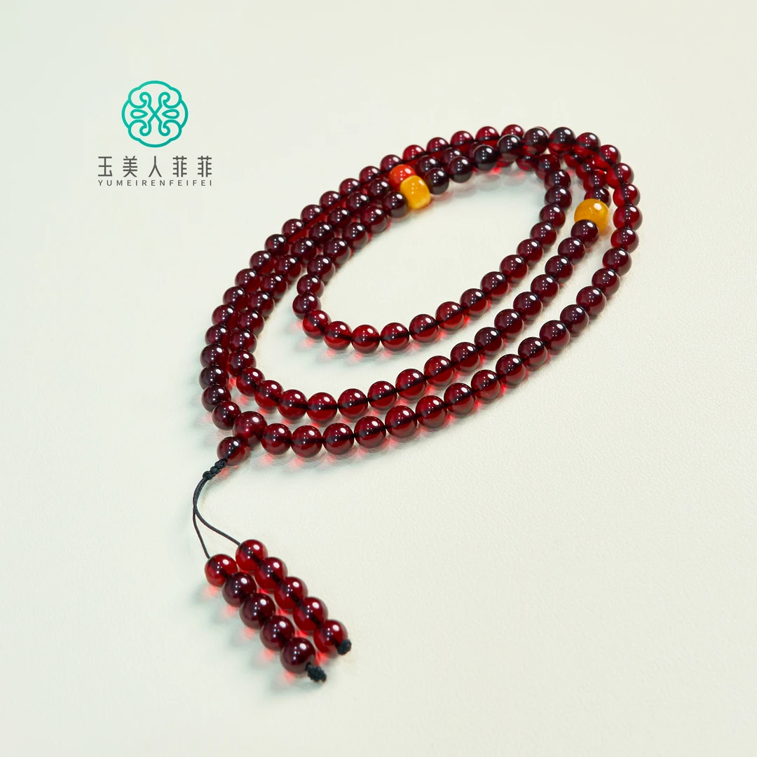 玉美人菲菲/血珀圆珠108项链约7-8mm
