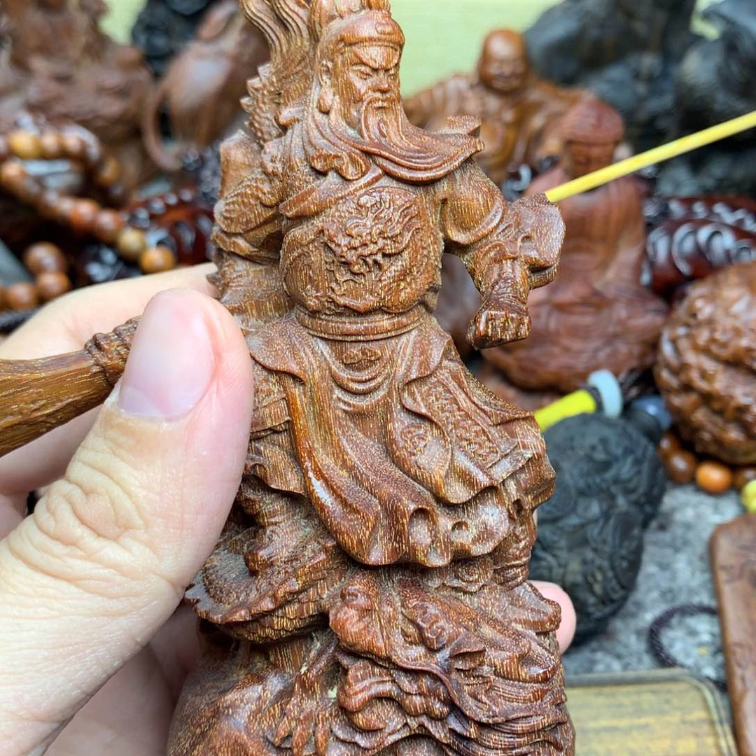 木木雕红土关公摆件