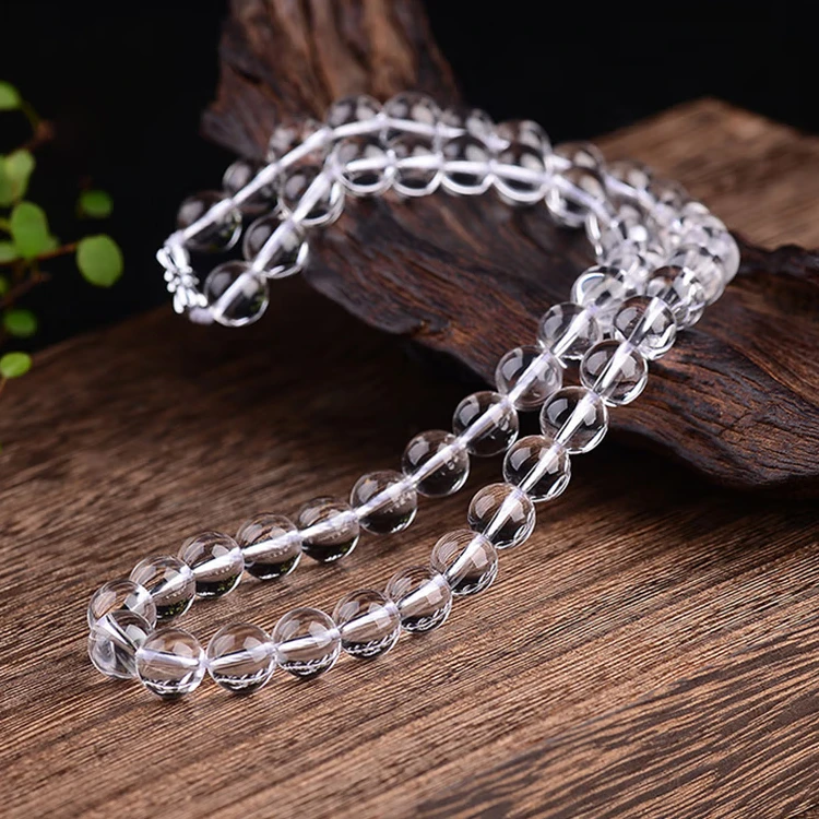 天然巴西白水晶石项链招财转运女正品吊坠锁骨链散圆珠链水晶饰品