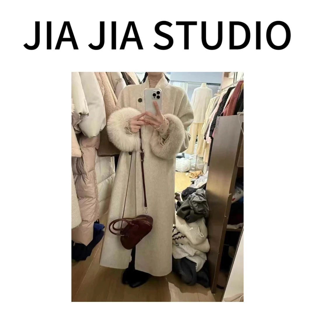 嘉嘉推荐#24730【秋冬加厚款】毛毛袖气质翻领大衣