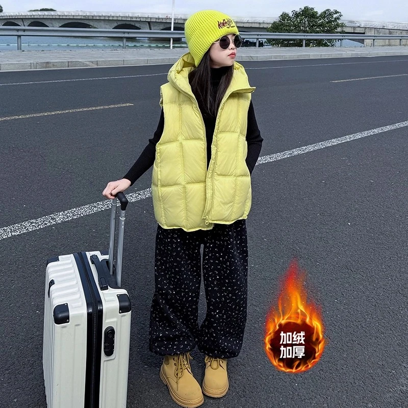 女童加绒裤子一体绒秋冬2025新款儿童加厚碎花女孩大童装冬季卫裤