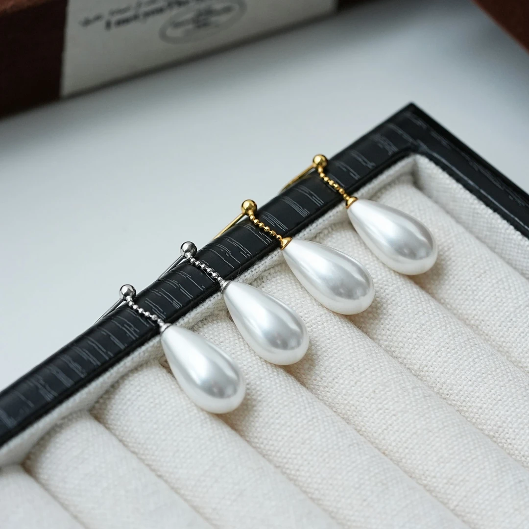 研初 925银耳饰 水滴珠珠耳钉气质强光轻奢百搭复古法式优雅耳环