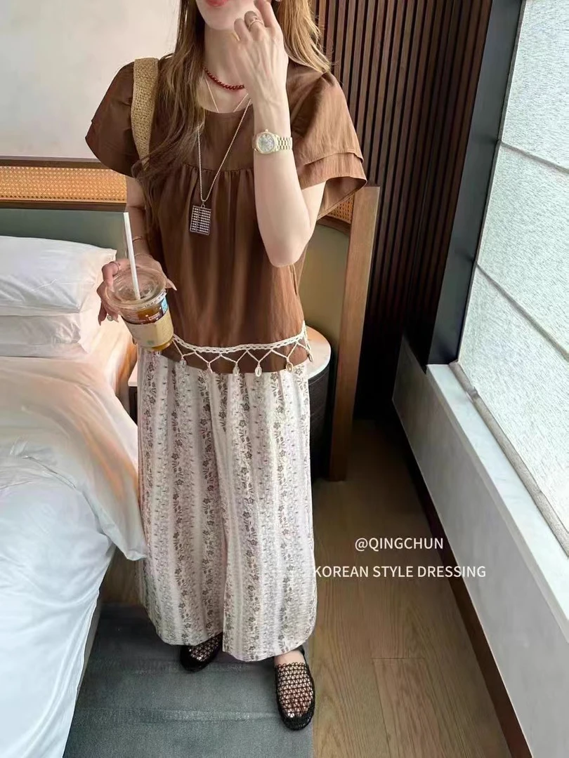 两件套短袖减龄！显瘦气质时尚夏季复古法式套装88101#