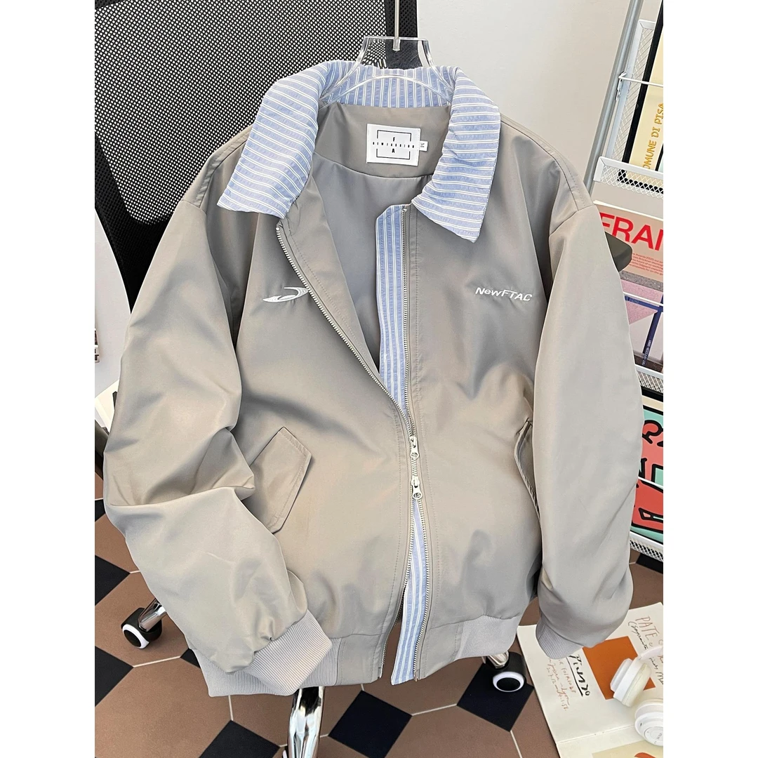 【TQUX港奢男装】夏季假两件刺绣外套男休闲潮牌美式运动青少年高